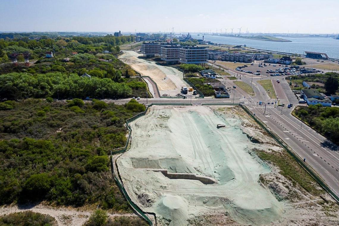 Luchtfoto werkzaamheden verlenging Hoekse Lijn (april 2020)